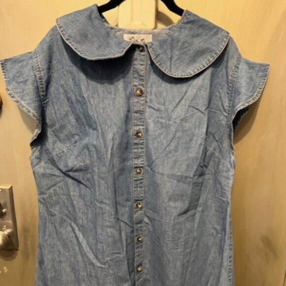 Miss Selfridge denim babydoll shirt mini dress in blue chambray - Picture 3 of 16
